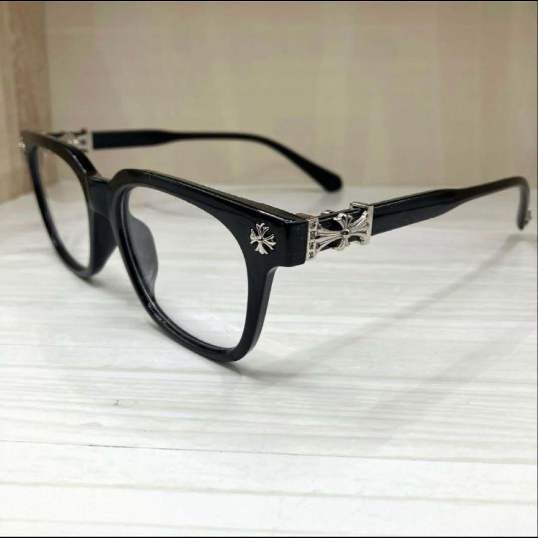伊達メガネ クロスデザイン 黒縁 サングラス Y2Kクロムハーツ好きに